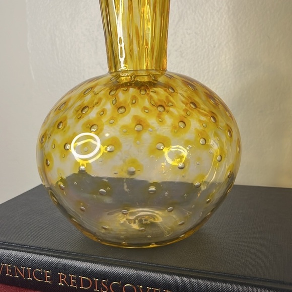 Alfredo Barbini? MCM Hand Blown Yellow Double Optic Bubble Gourd Glass Vase - Picture 2 of 7